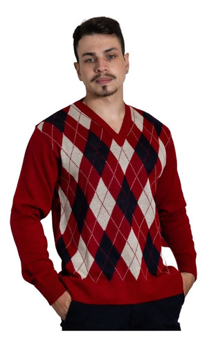 Blusa Suéter Masculino Gola V Lã Tricot