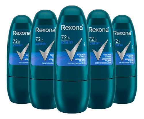Antitranspirante Roll On Rexona Active Dry 72h (kit Com 5)