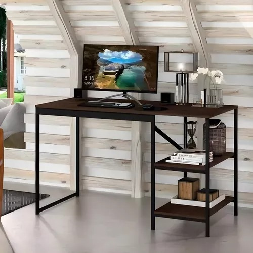 Mesa Home Office Prateleiras Estudo Para Quarto Escritorio