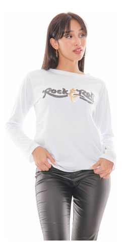 Remera Manga Larga Con Lentejuelas Rock And Roll Mujer 