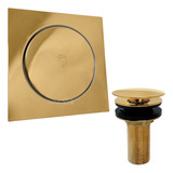Valvula Dourada Inox 7/8 E Ralo De Banheiro 15x15 Click Kit