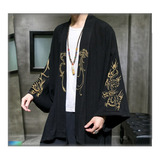Hombres Kimono Vintage Abrigo Dragón Japonés Bordado