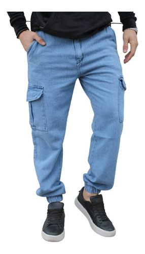 Pantalon Juvenil Mom Cargo Hombre Jeans 38 Al 48 6 Bolsillos