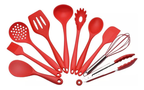 Kit Jogo 10 Colheres Talheres Silicone Utensílios Cozinha