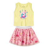  Conjunto Peppa Pig Blusa E Saia Feminino Infantil Melon 