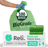 Bolsas De Basura Biodegradables Reli., De 49l, Verdes, 100u
