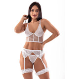 Conjunto Sexy Sensual Cinta Perneira Fio Dental Biju Luxo