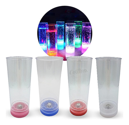 14 Vasos Largos Luminosos Luz Led Cotillon Carioca Fiesta