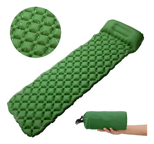 Colchoneta Inflable Almohada Camping Ultra Liviana Colchon Color Verde