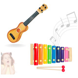 Kit Instrumentos Musicais Infantil Violão Ukulele + Xilofone