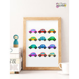  Quadro Decorativo Quarto Menino Carros  Fuscas Coloridas