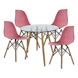 Set Comedor Mundo In Cristal 4 Sillas Eames Redondo 80cm