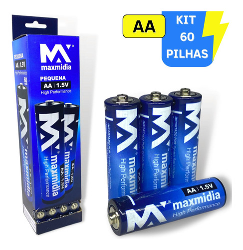 Kit 60 Pilhas Aa Ou Aaa 1,5v Normal Palito 1 Caixa C/60 Un