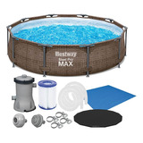 Piscina Estrutural 4.678l Deluxe Rattan Completa Bestway Cor Marrom Filtro 110v