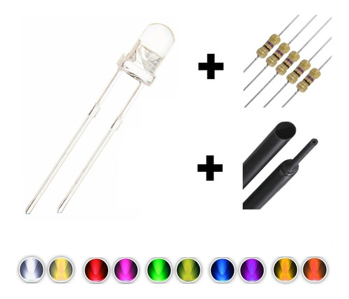 Super Kit 50x Led 3mm Alto Br +resistor 5v 9v 12v 24v +termo