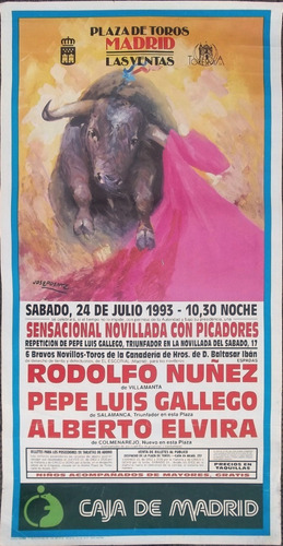 Afiche Corrida De Toros Plaza De Madrid Toreros Año 1993