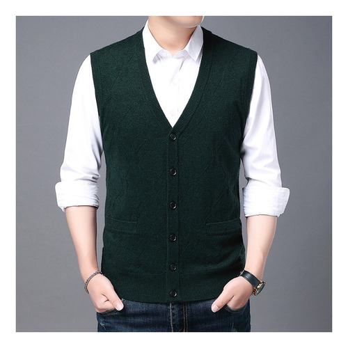 Pull Bead Button Down Wool Jacket Knitted Sweater