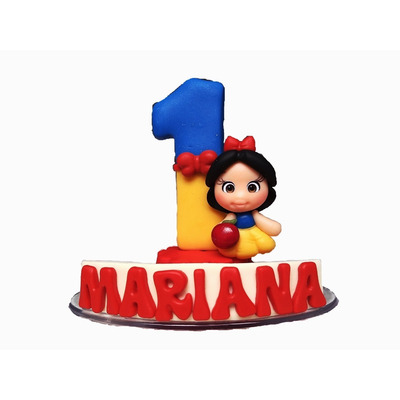 Vela Topo De Bolo Personalizada Em Biscuit Branca De Neve