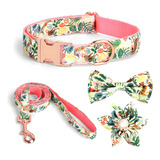 Accesorios Para Paseo Con Estampado Floral Para Perro Y Gato Color Rosa Claro Tamaño Del Collar Mediano