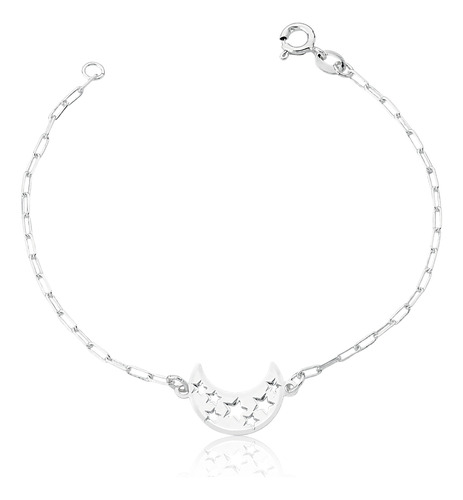 Pulseira Feminina Prata 925 Lua E Estrelas