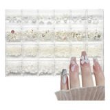 3000 Perlas Moños Cristales Strass Coquette + Caja Acrilica Color Blanco