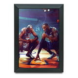 Quadro Decorativo Lebron E Jordan Nba Poster Moldur Vidro A3