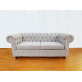 Sofá Chesterfield 3 C Felpa Beige 190cm Largo