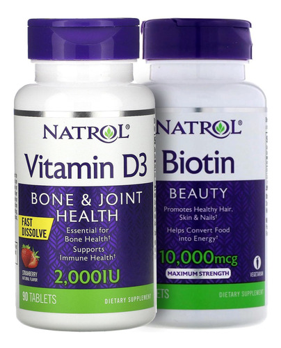 Natrol Pack Biotina 10000mcg 100tabs + Vitamin D3 90 Tabs