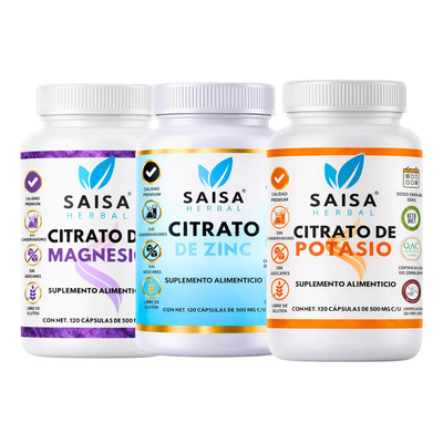Citratos Magnesio, Potasio, Zinc 120 Cápsulas C\u002Fu Saisa Herb Sabor Sin sabor | Meses sin interés