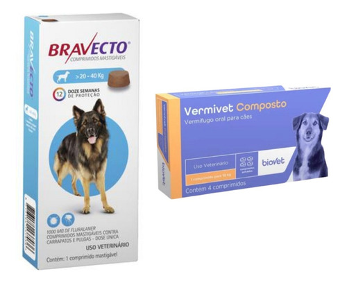 Bravecto Comprimido Para Cachorro De 20 A 40kg + Vermivet 