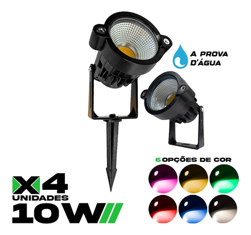 Kit 4 Espeto Led 10w Luminaria Jardim Prova D'água 