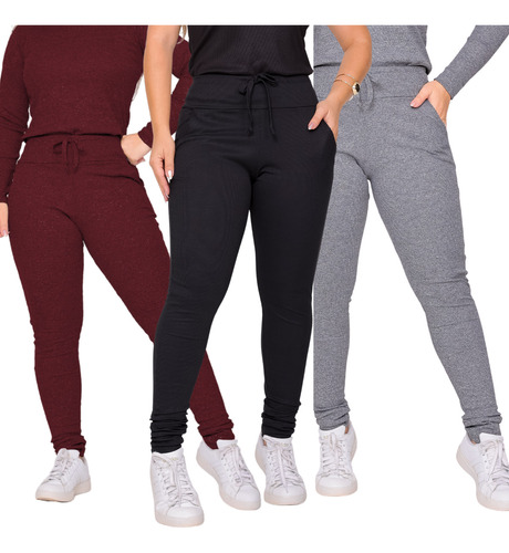 Kit 3 Calça Feminina Reta Cintura Alta Inverno Atacado Frio