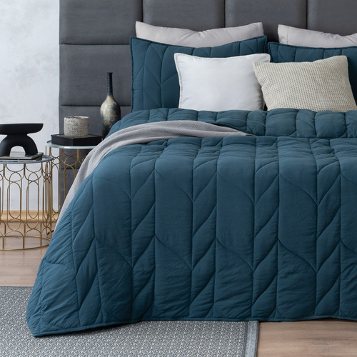 Edredón Duvet Trenzado Matrimonial Con Fundas De Almohada Esquimal | Textura Tipo Lino, Azul Océano