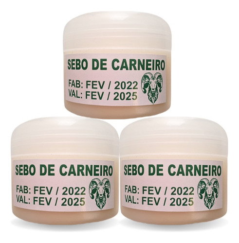 Sebo De Carneiro Artesanal 100% Puro Kit Com 3 - Unidades
