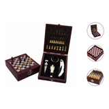 Set Vino Ajedrez Juego Caja Madera 36 Piezas Bordo Full