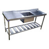 Pia Aço Inox Industrial 1800x600x900 Para Restaurante