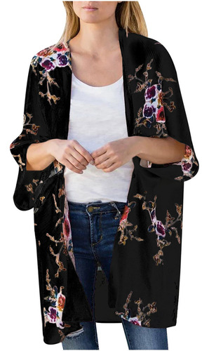 7h Camisa Mujer Estampado Chifón Playa Kimono Short Cardi 50