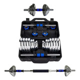 Kit Mancuernas Pesas - Barra Discos Ejercicio Gym 30kg/60lb Color Negro