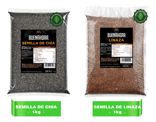 Semilla De Linaza 1kg Y Semilla De Chía 1kg Combo Kit (2kg)