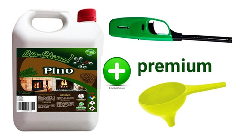 Kit Bioetanol Pino Premium Galón + Encendedor + Embudo 