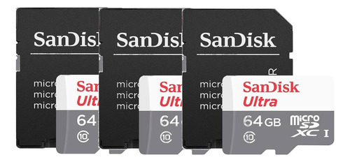 Kit 3 Cartão De Memoria Micro Sd 64gb Sandisk Para Camêra Ip