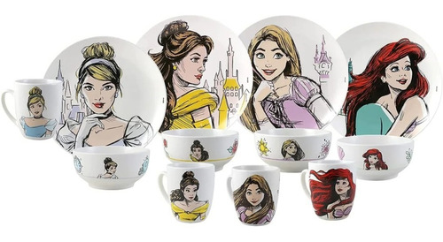 Vajilla Porcelana Princesas Disney Con Tazas 12pz Colección
