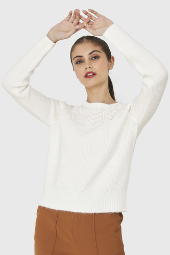 Sweater Detalle Punto Calado Blanco Nicopoly