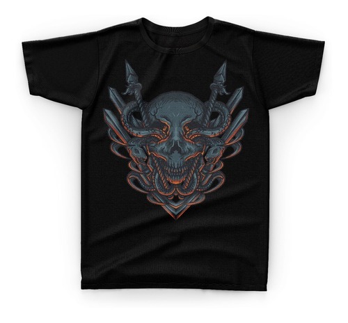 Camiseta Camisa Caveira Adaga Skull Serpente Crânio - E53
