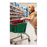 Vinilo 30x45cm Perro En Supermercado Comprando Cerveza M1