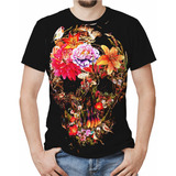 Camiseta/camisa Caveira Tropical Flores Arte Sublimação