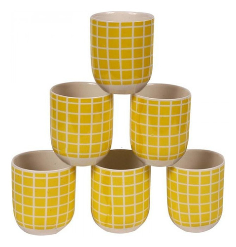 Set X 6 Taza Té Tacita Cuenco 150cc Cerámica Deco Amarillo