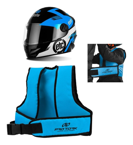 Kit Colete Cinto Segurança Infantil Para Moto + Capacete