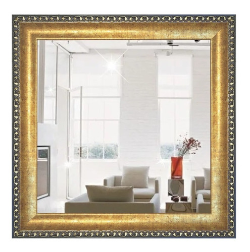 Espelho Dourado Luxo 50x50cm, Sala, Quarto, Lavabo Maquiagem