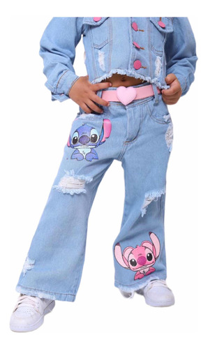 Calça Jeans Infantil Wide Leg Lilo E Stitch Roupa Menina